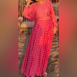 Kalki Rose Pink Crop Top And Skirt With Floral Print (2 Pieces)